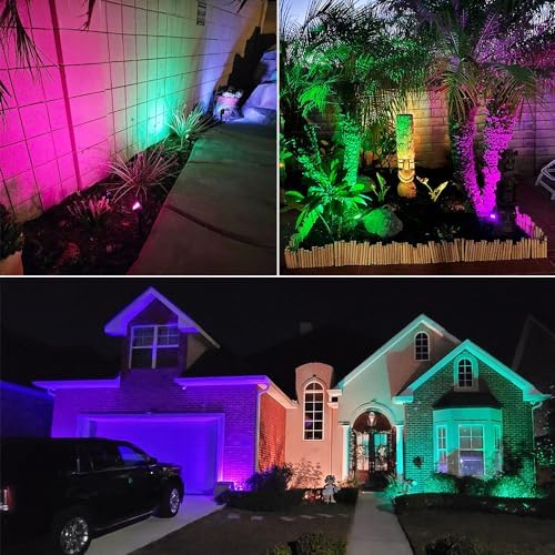 Landscape Lighting, 24W RGB Spot Lights Outdoor for Yard with Transformer & Remote 12 Colors and 19 Modes Outdoor Lights for House Lawn Tree Flag Garden Driveway Backyard Fence Plant, 4 Pack - Image 2