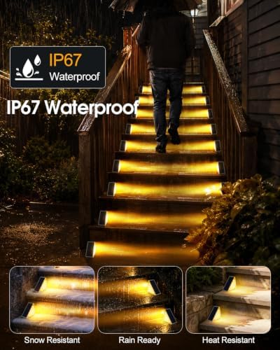 Solar Stair Lights Outdoor Waterproof, 3000K Warm Light, 16 Pack Grey - Image 4