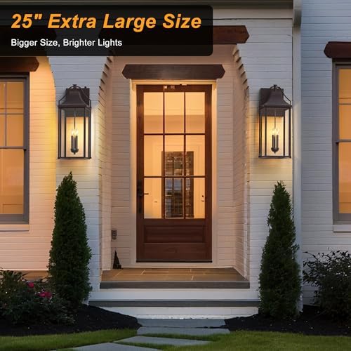 25IN Dusk to Dawn Outdoor Wall Sconce, 3-E12 Base Patio Light - Image 2