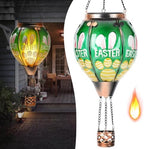 Easter Hot Air Balloon Solar Lantern - Bunny Glass Lantern, Simulated Flickering & Dancing Flame, Outdoor Hanging Yard Light Waterproof IP65 for Patio Lawn Porch Decor Rabbit Gift by Unknown