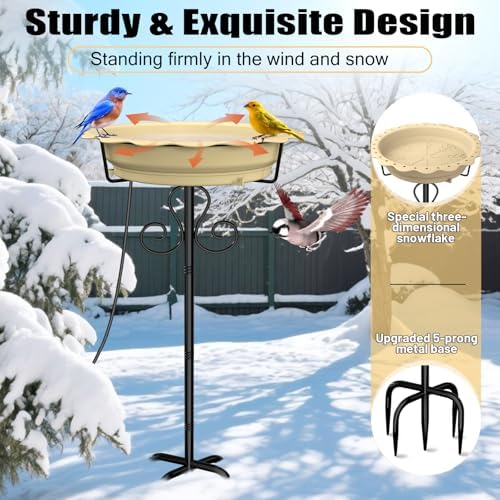 Heated Bird Baths for Outdoors, 100W Heated Birdbath Outside Winter, Yellow - Image 4