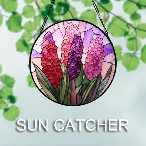 DASTOLL Stained Glass Window Hanging 4 Pcs Set Purple Flower Theme Large 15" - Tulip Suncatcher Door Garden Sun Catcher Decor Birthday Christmas for Plant Lovers Woman Nana Men - Image 5