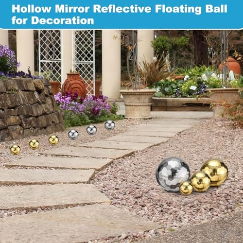 M METERXITY 1-Pack Garden Gazing Globes Ball Sculptures Diamond 8 Inch 304 Stainless Steel Hollow Mirror Reflective Floating Ball for Garden/Pond/Home/Yard Outdoor Decoration [Gold] - Image 5
