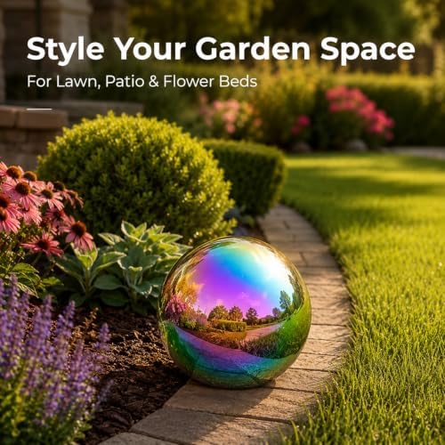 Gazing Ball Garden Mirror Outdoor - 10Inch Outside Decorative Globe Rainbow - Image 5