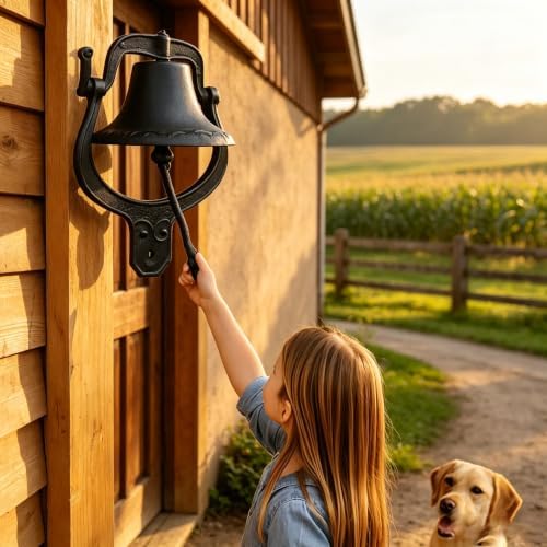 17'' Large Cast Iron Dinner Bell, Farmhouse Hanging Bell for Outdoor Use - Image 5