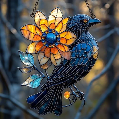 Flowers and Raven Acrylic Suncatcher by AVAGAN