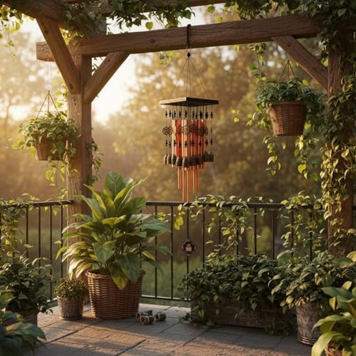 Outdoor Hanging Bell Wind Chime Copper Tube Chime Garden Ornament Balcony Patio Decor Solid Wood Aluminum Gentle Soothing Sound Welcoming Mood Rustic - Image 2