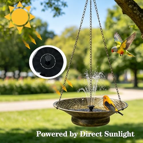 12.6" Hanging Solar Bird Bath Metal for Outside Gold - Image 3