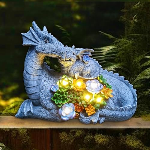 Dragon Solar Garden Statues Outdoor Decoration with Succulent and 6 LED Lights,Dragon Figurine Solar Lights Lawn Décor,Outside Statue Ornament for Patio, Balcony, Yard,Unique Gift for Mom - Image 5