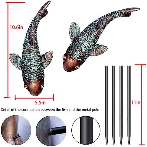 Set of 2 Antique Koi Fish Statue, Outdoor Garden Sculpture for Patio, Backyard, Pond, and Home Decor - Image 6
