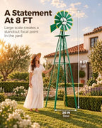 8FT Windmill for Yard Garden Decoration，Heavy Duty Outdoor Wind Mills, Large Metal Outdoor Windmill, Weather Resistant,Green - Image 3