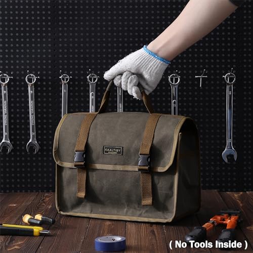 Canvas Tool Storage Bag - Portable Garden Tool Carrying Case with 3 Pockets + 2 Release Buckles, Multi-Purpose 16OZ Waxed Canvas Tool Tote Bag | 11.5"L x 6"W x 7.5"H | Grey - Image 6