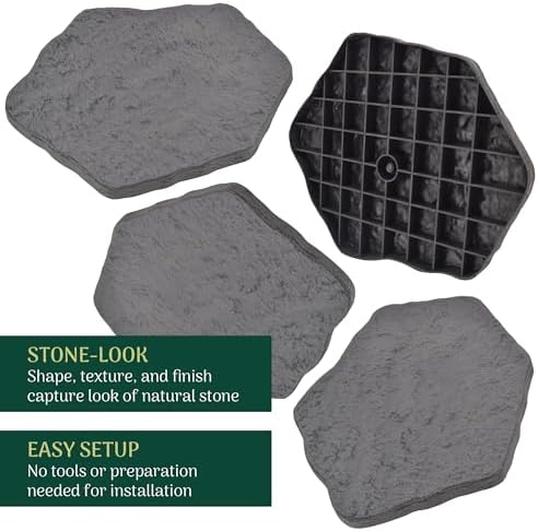 Arcadia Garden Products Set of 4, 16x17” Dark Gray Stepping Stone Fiberclay Pavers, Outdoor Garden Natural Repeatable Pattern Pathway, Faux Stone Decorative Landscaping Walkway - Image 2