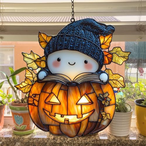Cute Ghost Reading Books Acrylic Suncatcher - Image 4