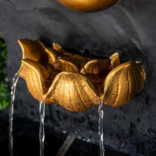 XBrand 30 in H Fiber Resin Wall Buddha Zen Outdoor Garden Water Fountain w/Warm LED Light, Gold - Image 5