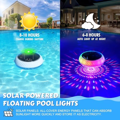 Goallim Floating Pool Lights Solar Powered, 7.6 Inch RGB Upper& Lower Color Changing Solar Pool Lights that Float with Dynamic Lighting Effects, IP68 Waterproof Swimming Pools Light for Party Decor(2) - Image 3