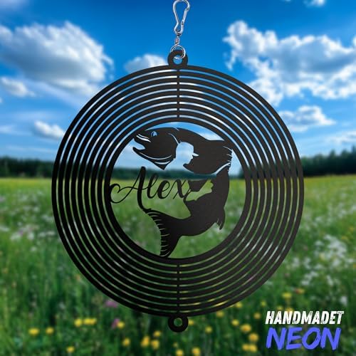 Personalized Wind Spinner Sublimation Hummingbird Custom Name Flowers Metal Art Laser Cut Design 3D Decor for Garden Yard Outdoor Indoor Lawn Patio Porch Birds Lover Presents (Fishing) - Image 3