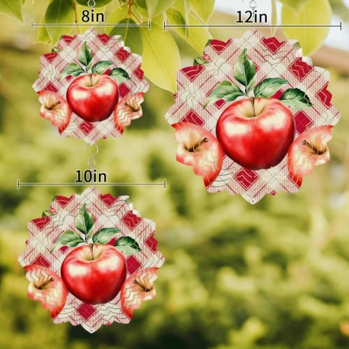 10 Inch Farmhouse Fruits Wind Spinner for Yard and Garden, Green Leaves Red Buffalo Plaid Hanging Ornaments Outdoor 3D Kinetic Wind Sculpture Spinners Indoor Outdoor Patio Décor Ornaments Gift - Image 3