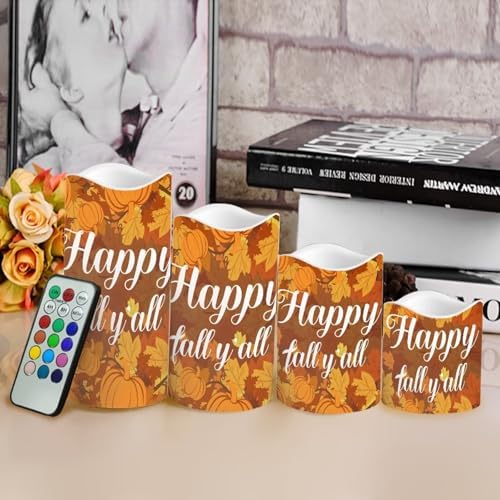 Happy Fall Y'all Maple Battery Operated Candles with Timer Remote Pillar Candles Battery Operated Set of 4 Led Flameless Candles for Thanksgiving Day Party Home Room Kitchen Decor - Image 4