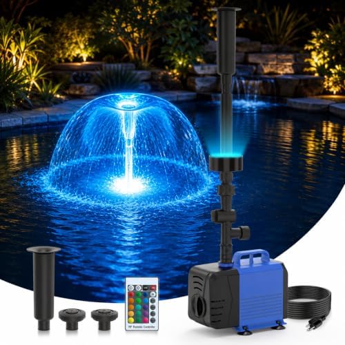 Pond Fountain Pump Kit, 880GPH Submersible Water Pump with Remote Control LED Lights, 3 Spray Patterns, Adjustable Flow, Quiet Operation, for Pond, Garden, Backyard Water Feature by Devopet