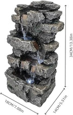 Tabletop Rock Waterfall Fountain, 4-Tier Stacked Stone, Resin, LED Lights, USB Powered, 7.08 x 5.5 x13.3Inches - Image 3