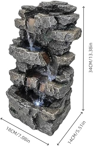 Tabletop Rock Waterfall Fountain, 4-Tier Stacked Stone, Resin, LED Lights, USB Powered, 7.08 x 5.5 x13.3Inches - Image 3