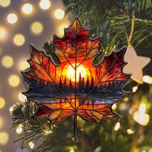 Forest Scene Sunset Maple Leaf Acrylic Suncatcher - Image 6