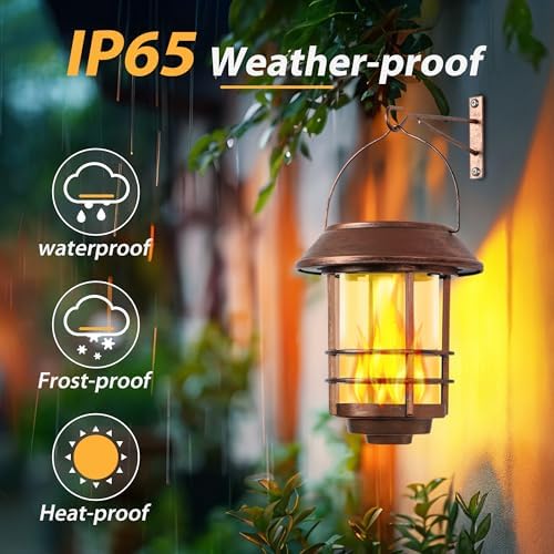 Otdair Solar Lanterns Outdoor Waterproof Flickering Flame 2 Pack Red Bronze - Image 5