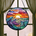 Clouds and Sea Waves Stained Glass Window Hanging Suncatcher Gifts 15" - Image 6