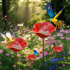 Handmade Metal Flower Garden Stake Bird Bath Bee Butterfly Pollinator Watering Station Hummingbird Bowl Outdoor Decor Resistant Resin LawnYard Planter (4, Yellow) - Image 6