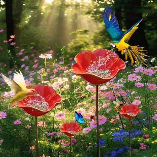 Metal Flower Garden Stakes Bird Bath a Drinking Station for Birds Small Bird Baths for Outdoors Ground Insert Bird Bath Feeder Featuring a Unique Flower Shaped Design Suitable for Outdoor Gardens (5) - Image 6