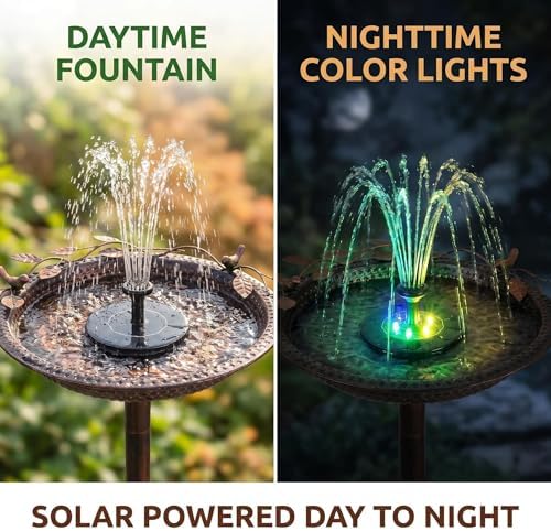 Metal Bird Bath with Solar Fountain Pump & LED Lights, 34" Tall Iron Birdbath for Outdoors, Heavy Duty Cast Iron Pedestal Bird Bath for Garden Yard Patio Lawn Deck, Bronze Finish - Image 2