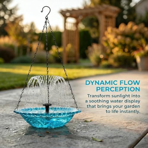 Solar Cascade Hanging Bird Bath Fountain,Outdoor Hanging Bird Bath with Solar Powered Water Pump,Decorative Water Feature for Garden Patio Yard,Perfect for Hummingbirds&Wild Birds (Blueb) - Image 4
