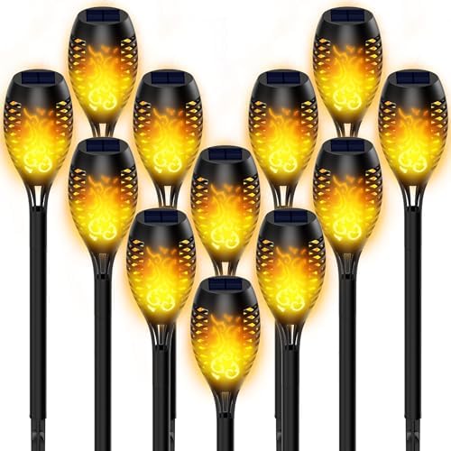 Solar Torch Lights Outdoor, Garden Pathway Lights, LED Flickering Flame, IP44 Waterproof Landscape Lighting (Outdoor Flame lights-12 Sets) by Unknown