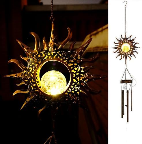 Sun Wind Chimes, Metal Wind Chimes, Waterproof Anti-Corrosion, Solar Wind Chime, Wind Chime for Outside/Window/Door/Garden/Outdoors, Gifts for Girl/mom/Friend. (Sun) by Unknown