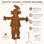 Rust Finish Metal Scarecrow Garden Stake, 27.4 Inch Fall Yard Art Decor, Flat Outdoor Lawn Ornament for Planters Flower Beds Patio - Image 3