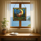 Moon Swinging Gnome Stained Glass Suncatcher – Square Hanging Window Panel for Home or Greenhouse – Whimsical Glass Art Gift for Garden Lovers, Christmas, Halloween, Father Days npNIdd - Image 6