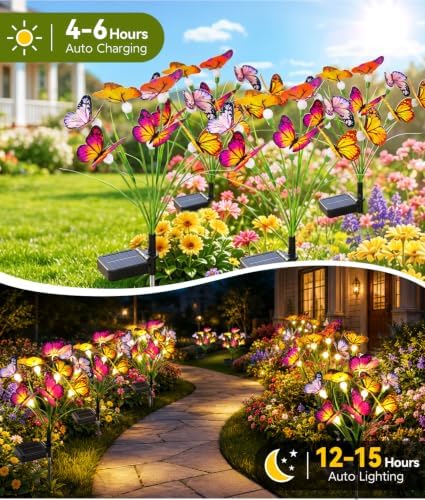 Solar Butterfly Garden Lights, 6 Pack 48 Swaying Butterflies - Image 4