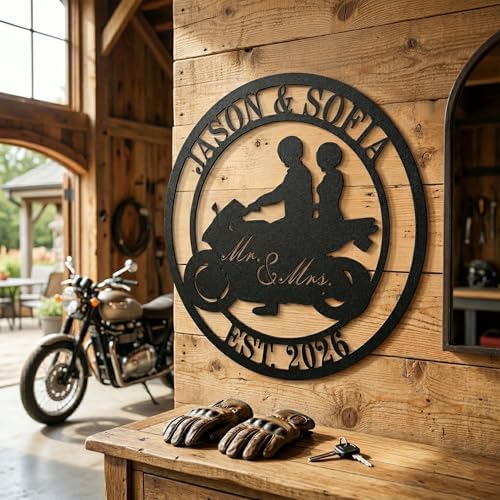 Personalized Biker Couple Metal Sign, Custom Motorcycle Rider Wall Art For Decor,Anniversary Wedding Gift Motorcylce,Biker Couple Gift - Image 3