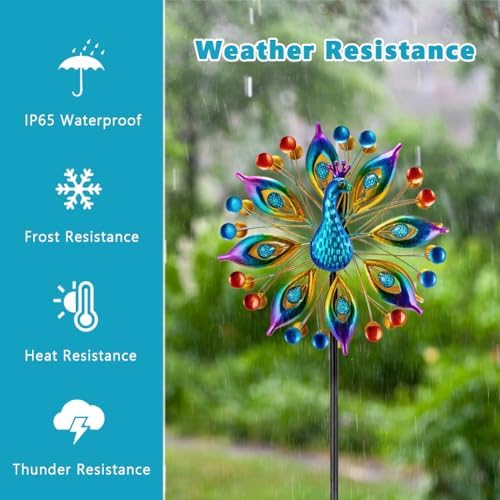 Peacock Outdoor Wind Spinner, 64 Inch Double Wind Sculpture Decor - Image 4