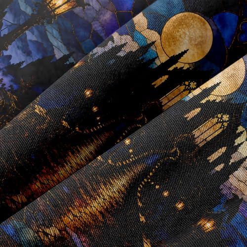 Gothic Castle Tapestry, Raven Full Moon Stained Glass Design 60x80inch - Image 4