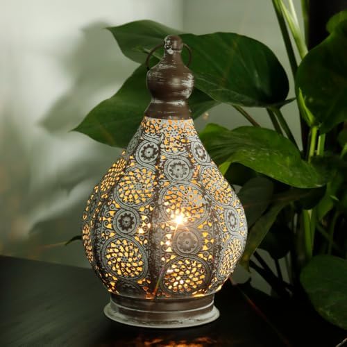 JHY DESIGN Moroccan Style Vintage Lantern Metal Table Lamp Battery Powered 11.5" Tall Cordless Lamp Desk Lamp with Edison Bulb for Living Room Bedroom Weddings Parties Garden Lounge Outdoor Indoor - Image 6