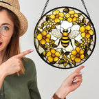 Bee Wreath Stained Glass Window Hanging Suncatcher Gifts for Women 12" - Image 3