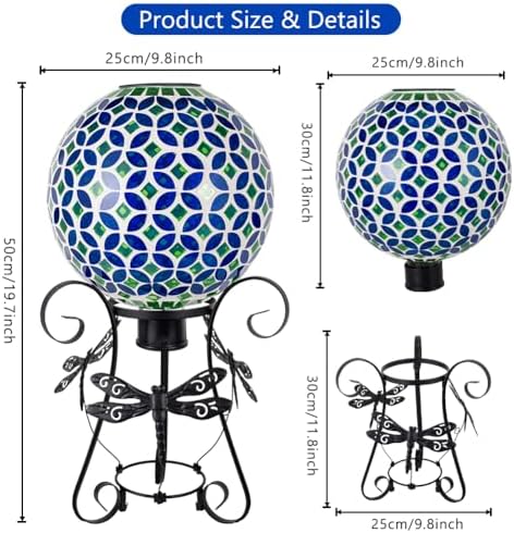 Stargarden Solar Gazing Ball, 10”Glass Gazing Globe with Metal Ball Stand - Image 2