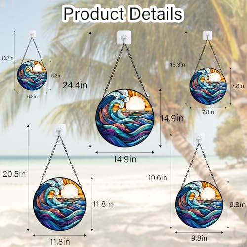 Sunset Ocean Waves Stained Glass Window Hanging Suncatcher Gifts 15" - Image 6