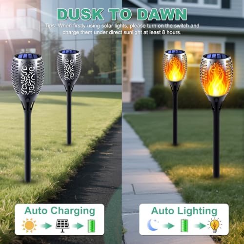 8 Pack Tall Solar Torch Lights Outdoor Flickering Flame Upgraded - Image 4