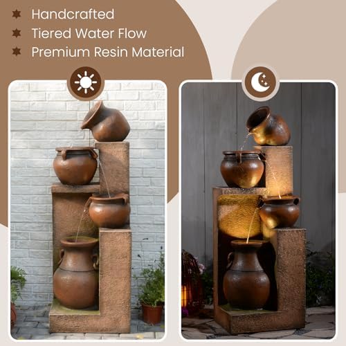 Resin Outdoor Water Fountain 4-Tier Jar Waterfall - Image 2