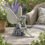 Resin Fairy Bird Feeder Statue, Sitting Winged Girl Garden Figurine with Flower-Shaped Bowl, Gray Outdoor Yard Patio and Porch Decor, 1 Pack - Image 7