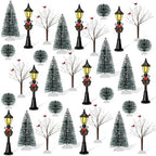 32 PCS Christmas Figurine Village Accessories, Mini Street Light Models with Brush Trees, Miniature Christmas Pathway Street Lamps Lantern Post for DIY Micro Landscape Fairy Garden by KVCSYAW