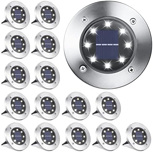 LYHOPE Solar Ground Lights Outdoor, 16 Pack 8 LED Solar Disk Lights - Image 2